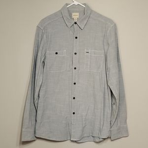 G.H. Bass Light Grey/Blue Chambray Button Up Long Sleeve w/ Reinforced Elbows, M